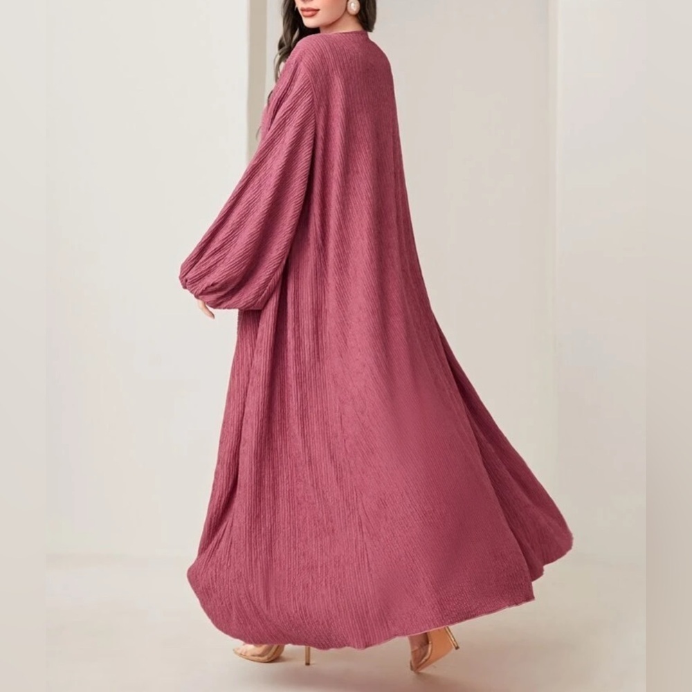 Lantern Sleeve Open Front Coat & Dress. Rose/Red color. Size Medium. - Picture 2 of 5